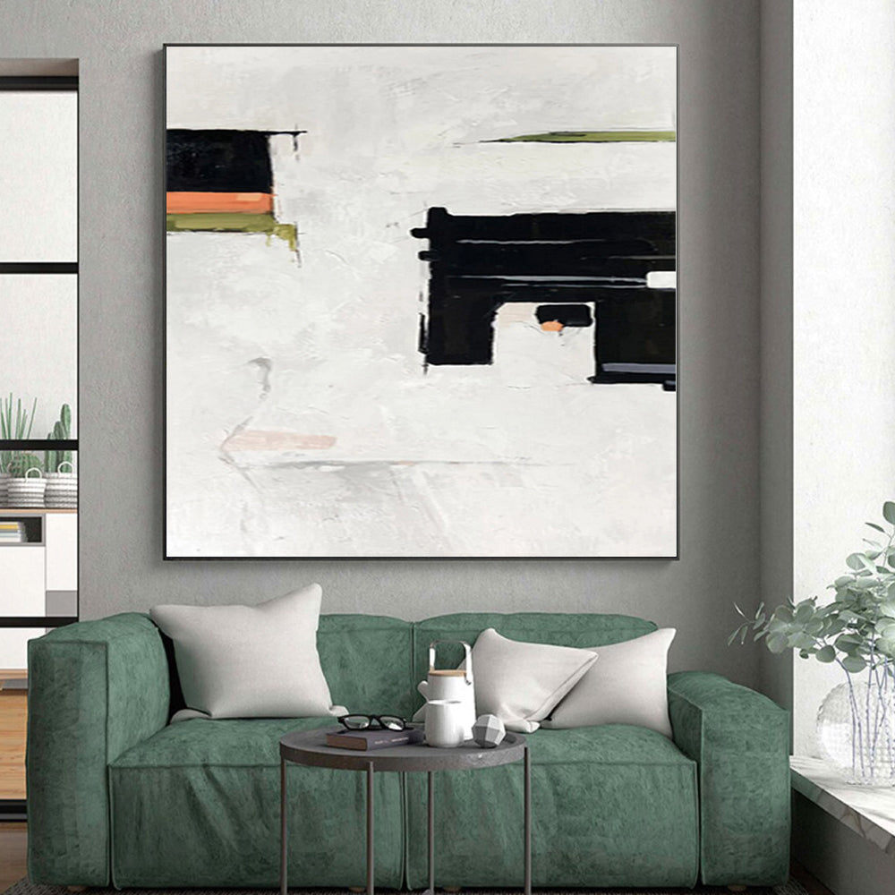 “Minimalist Black - White Geometric Shapes” Abstract Acrylic Art CT0327