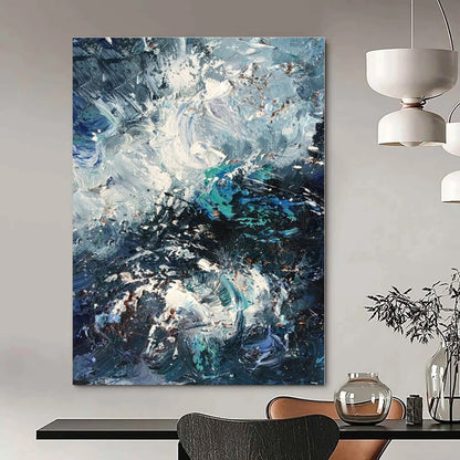 Dynamic Blue & White Textured Seascape - Impasto Seascape Acrylic On Canvas CT1352