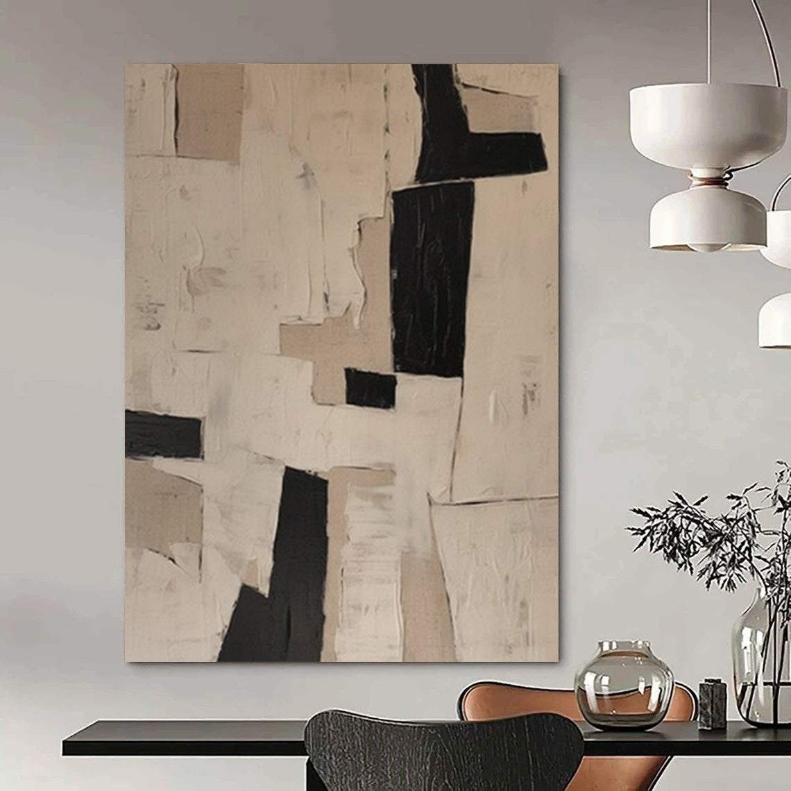 “Neutral - Toned Geometric Abstract” ，Abstract Geometric Acrylic Painting CT0952