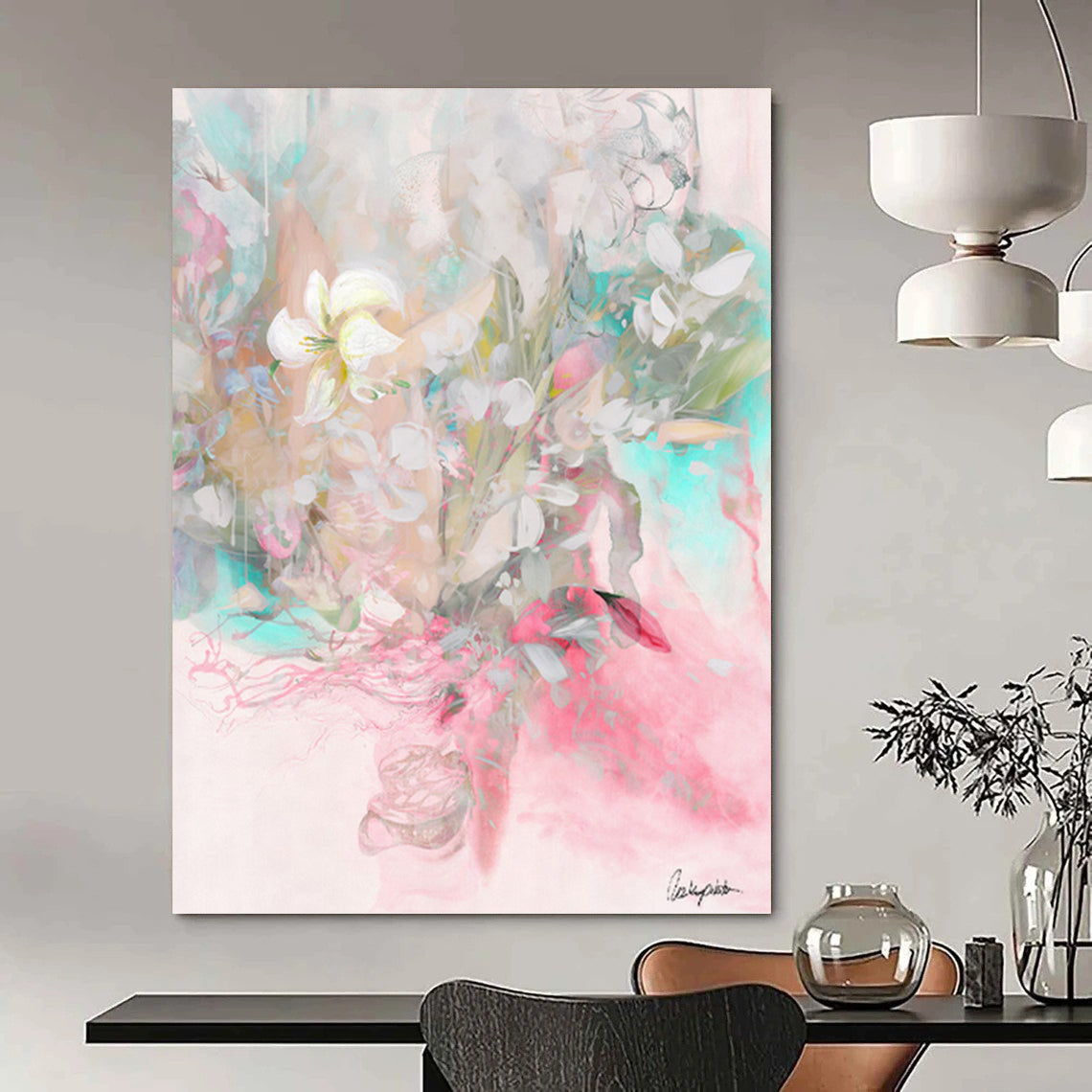 “Soft - Colored Floral Bouquet” - Dreamy Watercolor Painting On Canvas DKH1084