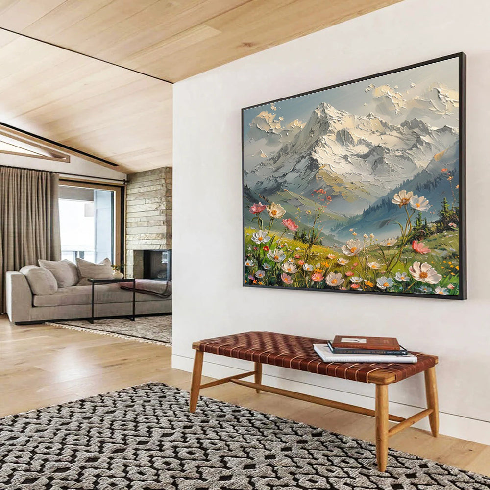 Snowy Mountain and Flower Field Painting On Canvas DKH674