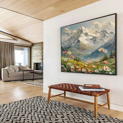 Snowy Mountain and Flower Field Painting On Canvas DKH674