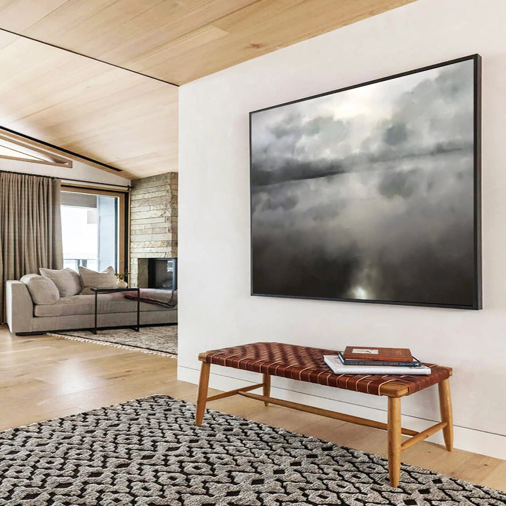 “Misty Gray Lake Reflection” Monochromatic Watercolor - style Painting On Canvas DLZ124