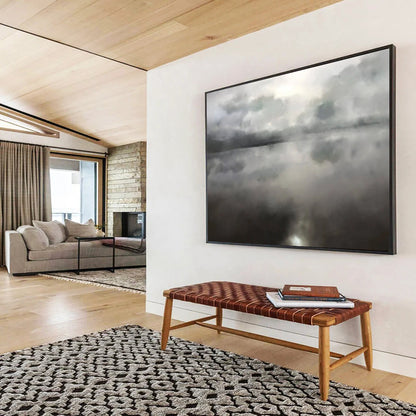 “Misty Gray Lake Reflection” Monochromatic Watercolor - style Painting On Canvas DLZ124