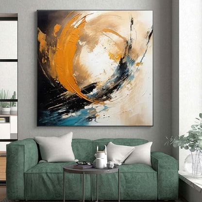 “Orange - Blue - Black Abstract Swirl” ，Abstract Oil Painting CT0829