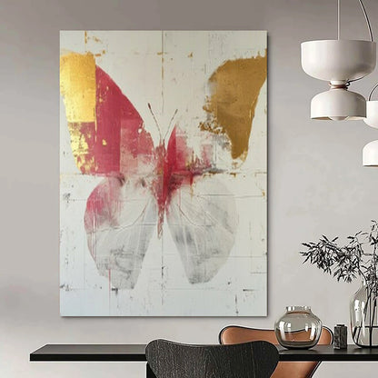 “Elegant Red - Gold Butterfly” - Red, Gold & White Butterfly Painting On Canvas CT2207