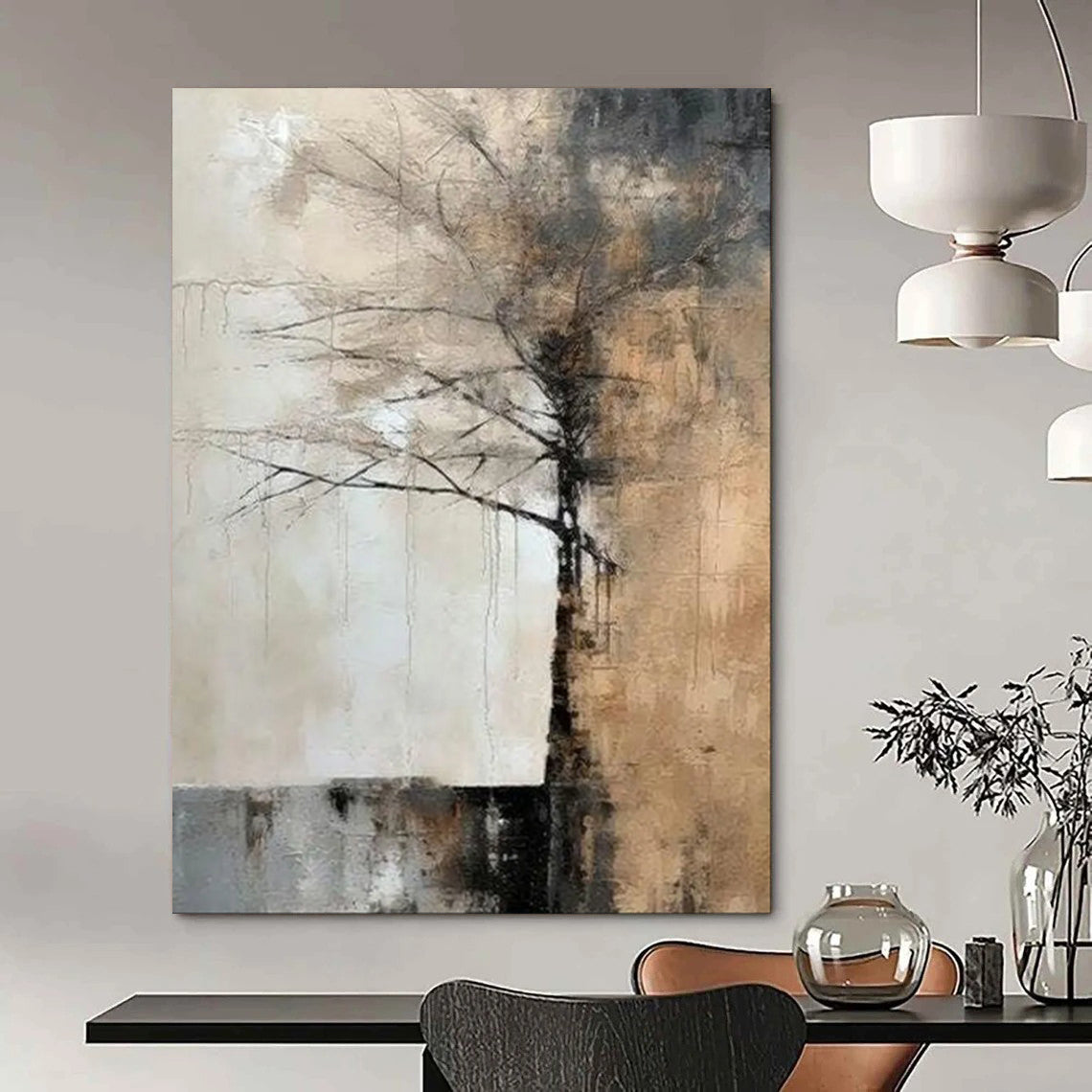 “Abstract Tree in Browns and Grays” - Post - Impressionist Oil Art CT1929