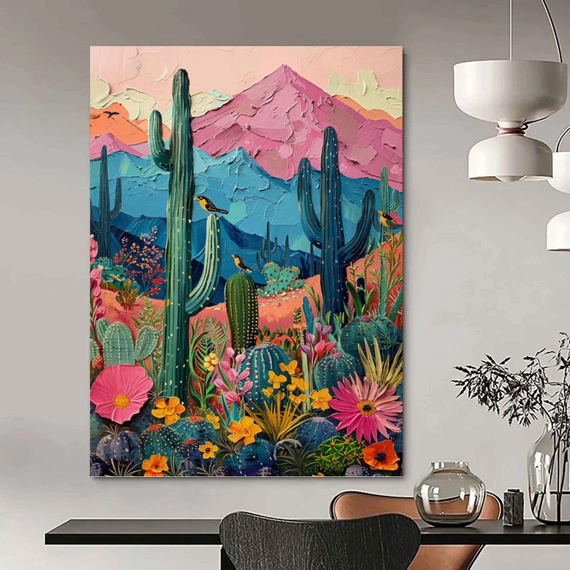 Colorful Desert Landscape - Impasto Landscape Painting On Canvas DKH1402