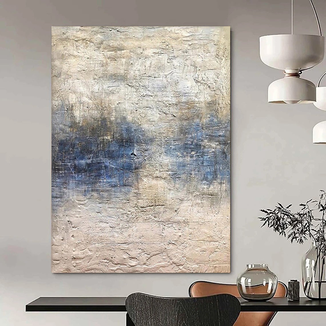 “Blue - Gray Blended Textures” – Abstract Textured Painting CT0965