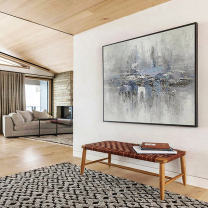“Gray & Blue Misty Reflection” Abstract Landscape Painting On Canvas DKH349