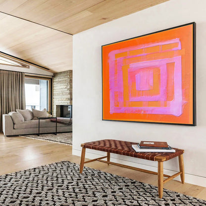 “Orange & Pink Geometric Layers” Minimalist Abstract Painting On Canvas DKH368