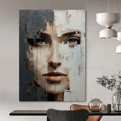 “Layered Visage Mystery” - Textured Abstract Face Painting On Canvas CT2190