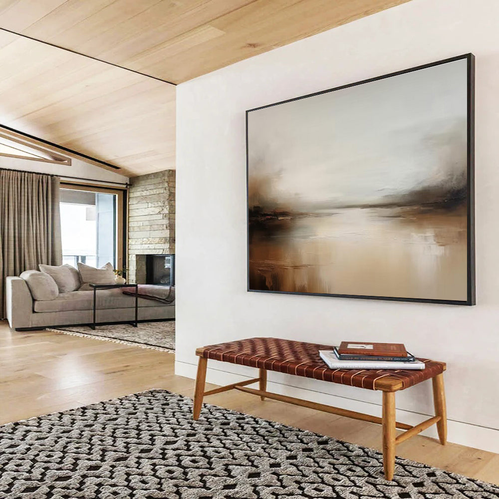 Muted Tones River Landscape Painting On Canvas DKH321