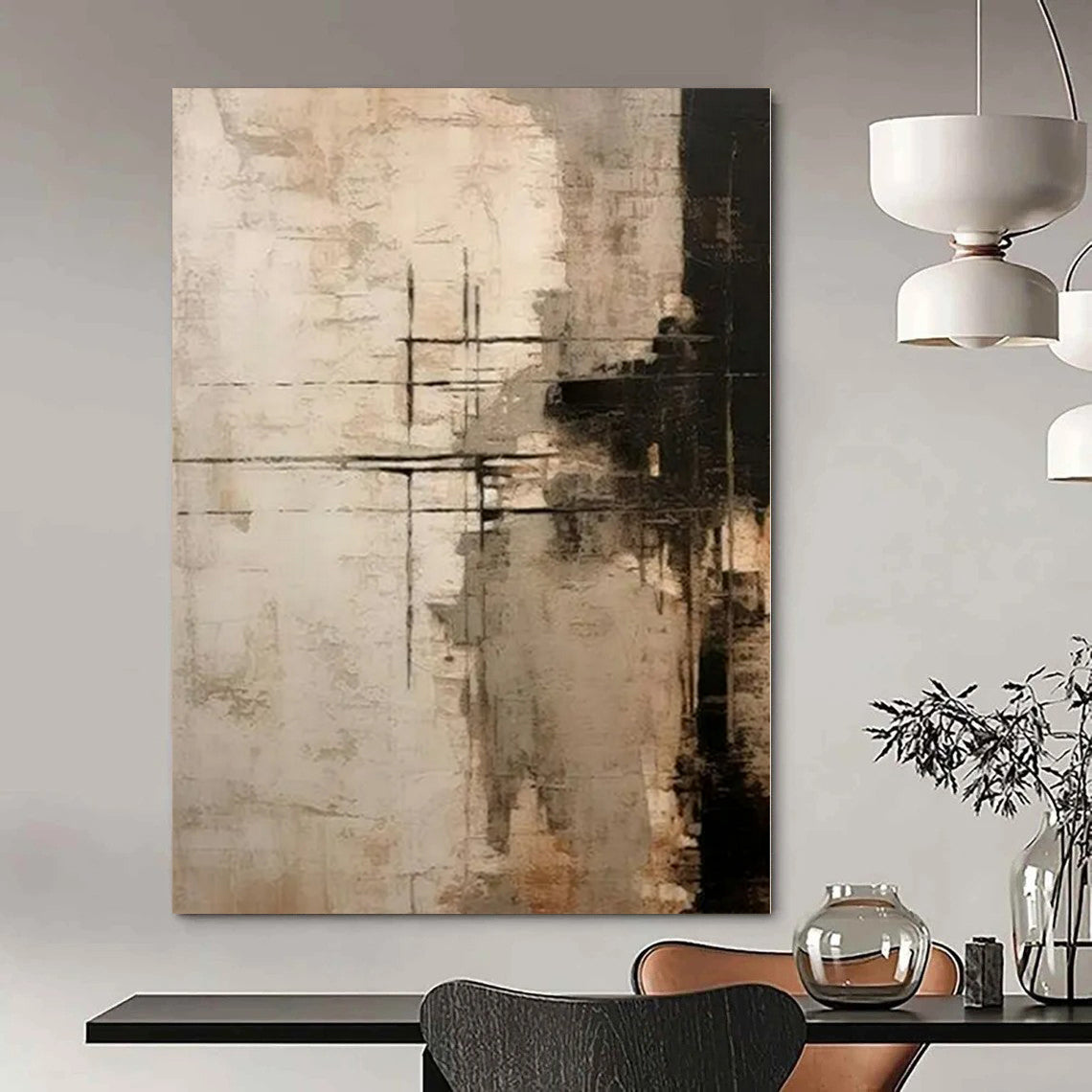Brown and Gray Grid - Like Marks - Abstract Acrylic Art CT1215