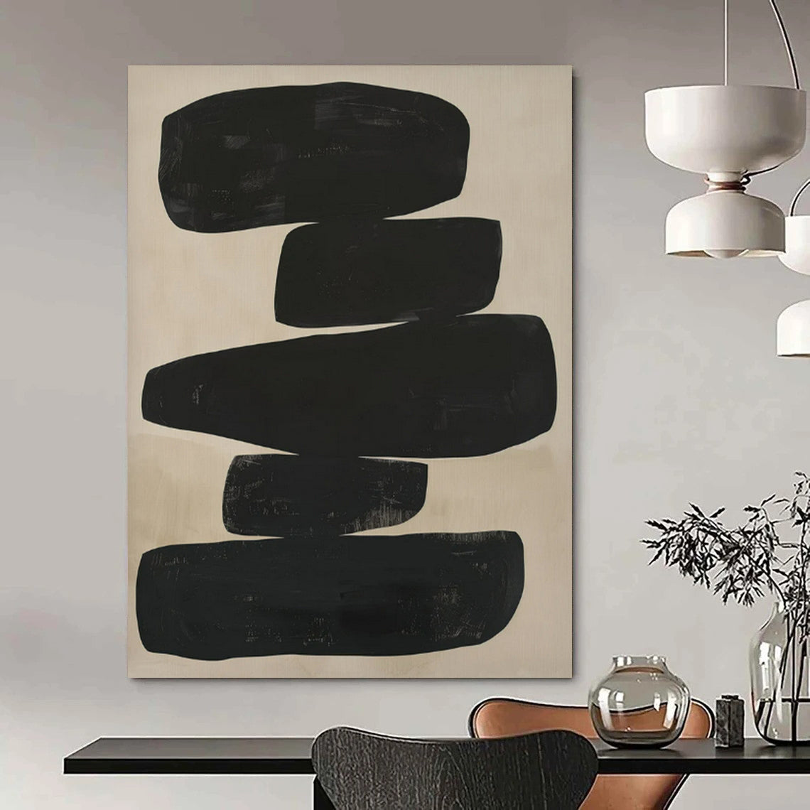 “Stacked Black Shapes” ，Abstract Geometric Acrylic Painting CT0936