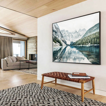 Blue and White Mountain Lake Reflection - Realist Landscape Painting On Canvas DLZ221