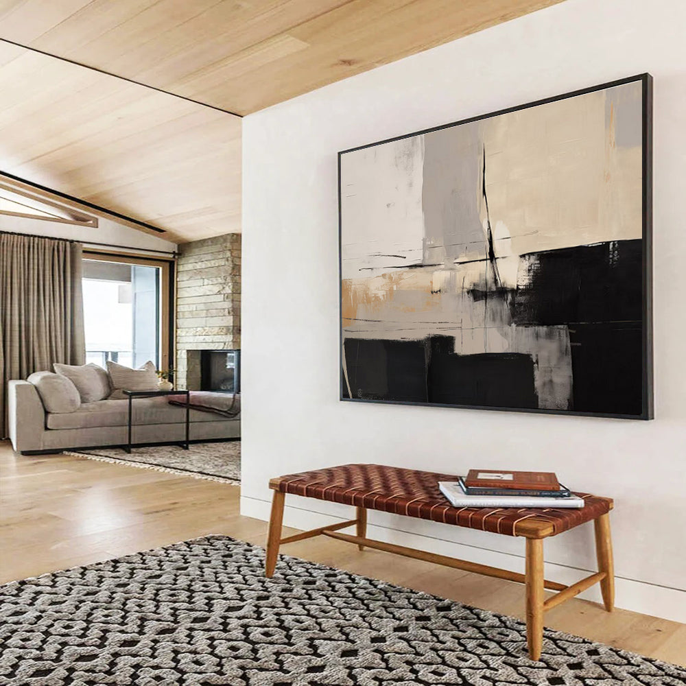 Neutral Tones Abstract Geometric Shapes Painting On Canvas DKH241