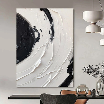 “Swirling Black - White Impasto” - Abstract Expressionist - Style Painting On Canvas DKH1677