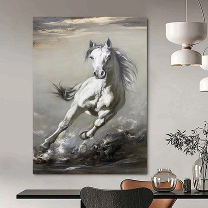 “Galloping White Horse” – Realistic Oil Painting On Canvas CT2180