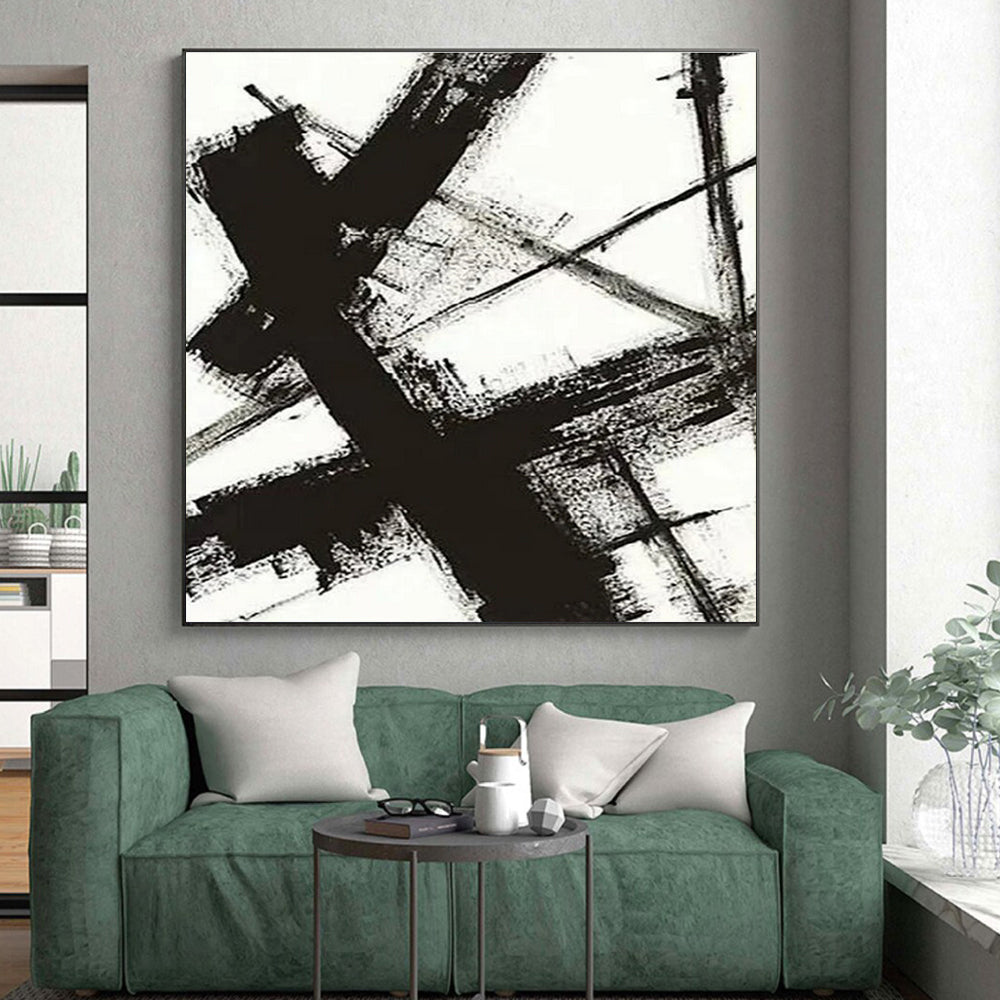 Black - on - White Jagged Lines, “Chaotic Framework” - Abstract Ink Painting CT0716