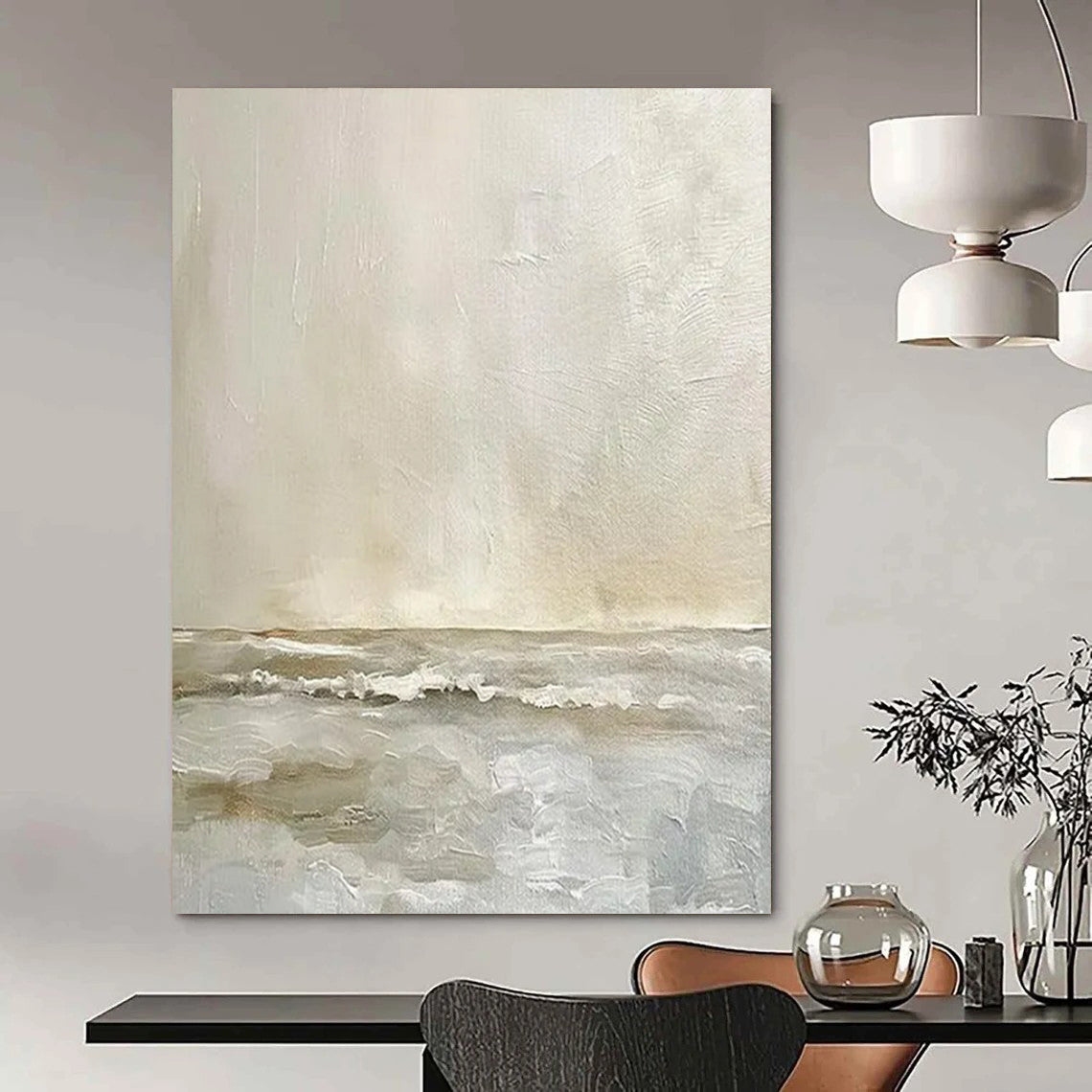 “Neutral Textured Seascape” - Abstract Painting On Canvas CT2360