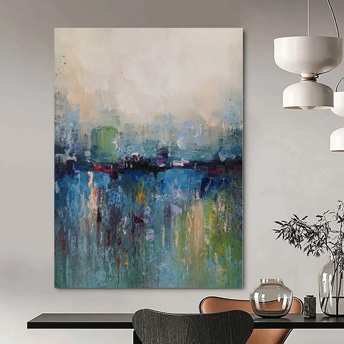 “Colorful Blurred Cityscape Reflection” – Abstract Cityscape Painting CT1120