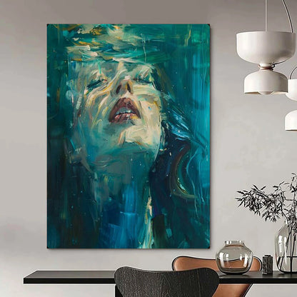“Underwater Serenity in Teal” – Impasto Portrait Painting On Canvas CT2121