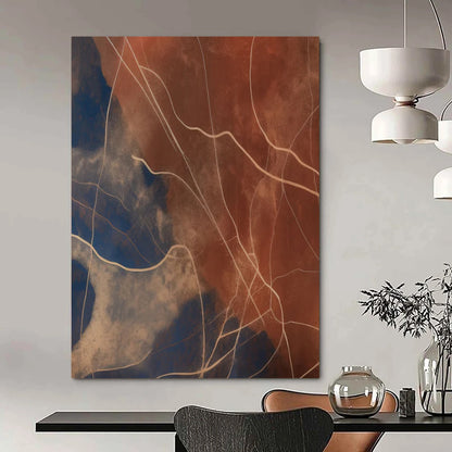 “Blue - Brown Line Abstract” - Minimalist Abstract Painting On Canvas DTP120