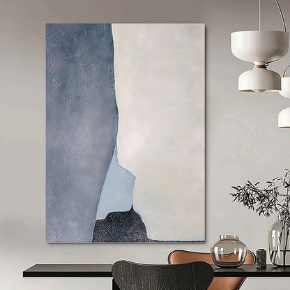 “Geometric Calm” - Gray, White & Light Blue Abstract Shapes Painting On Canvas DKH1539