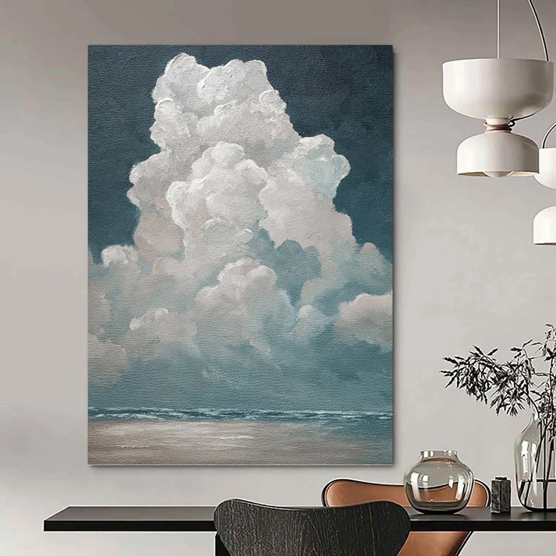 Fluffy Clouds Over the Sea - Seascape Painting On Canvas DKH1459
