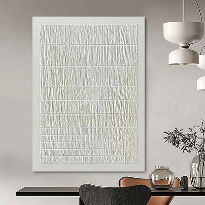“White Textured Stripes - Minimalist Rhythm” Painting On Canvas DKH1129