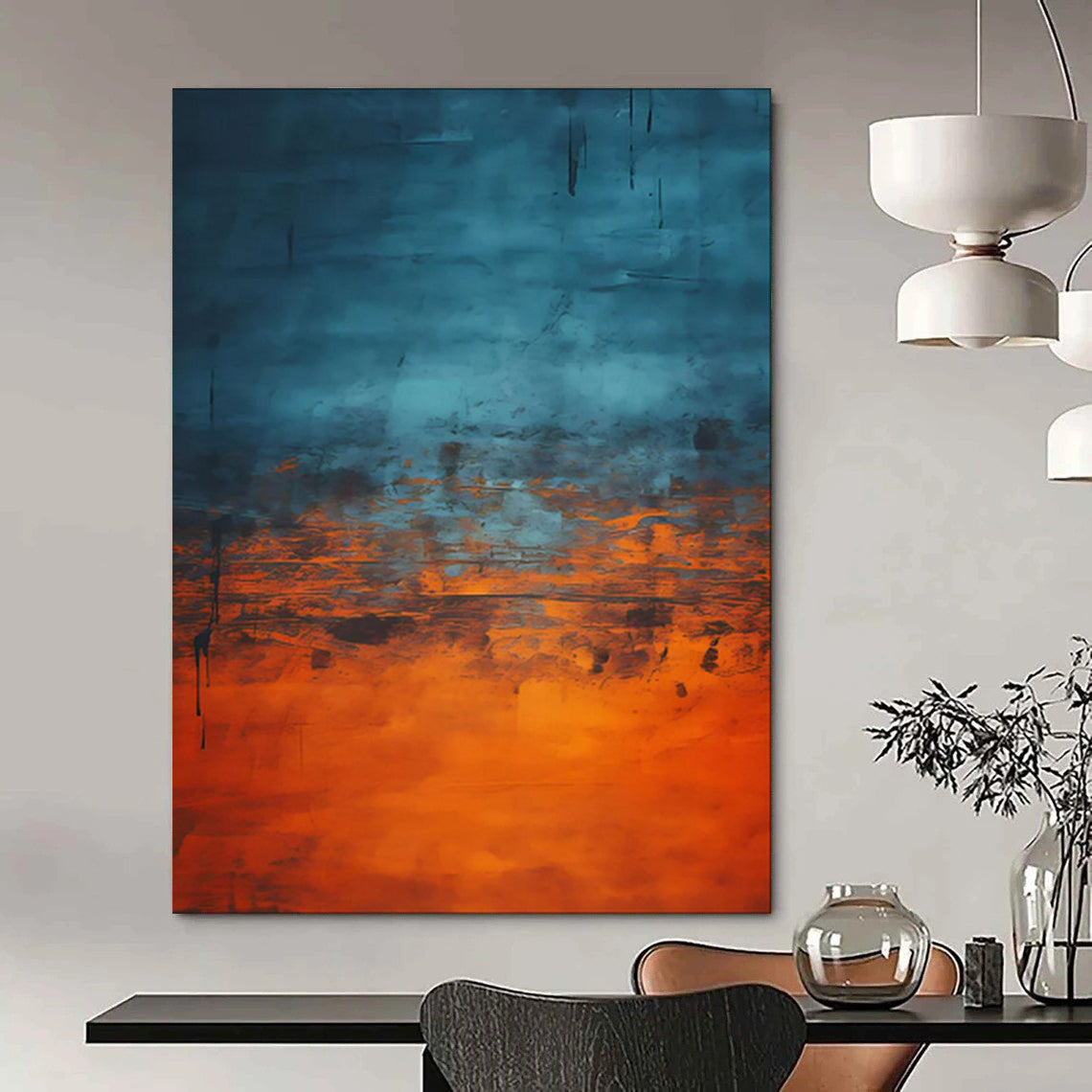 “Blue - Orange Drip Repeat” - Abstract Expressionist Art CT1947