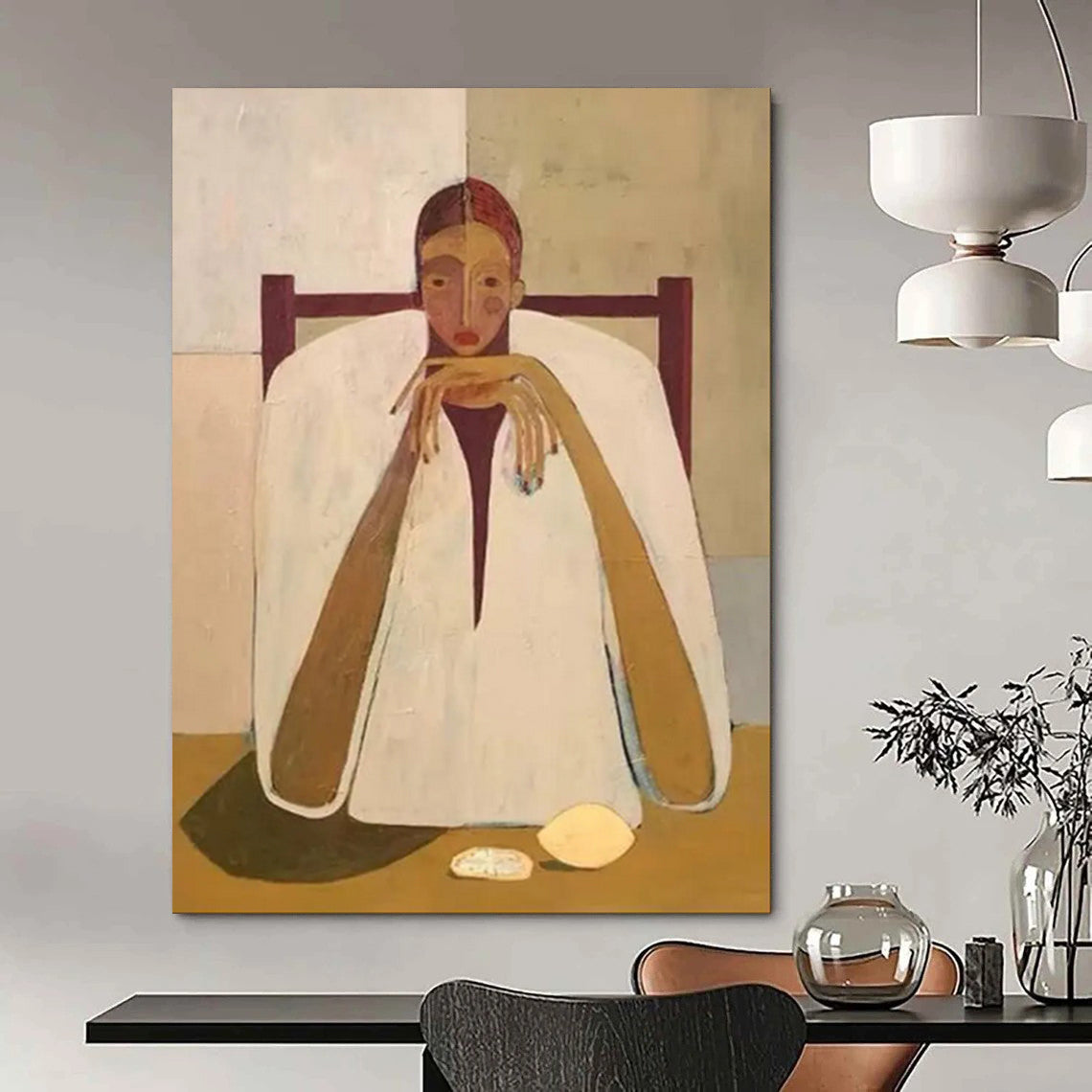 “Seated Figure in White Robe” - Modernist Portrait Painting CT1936