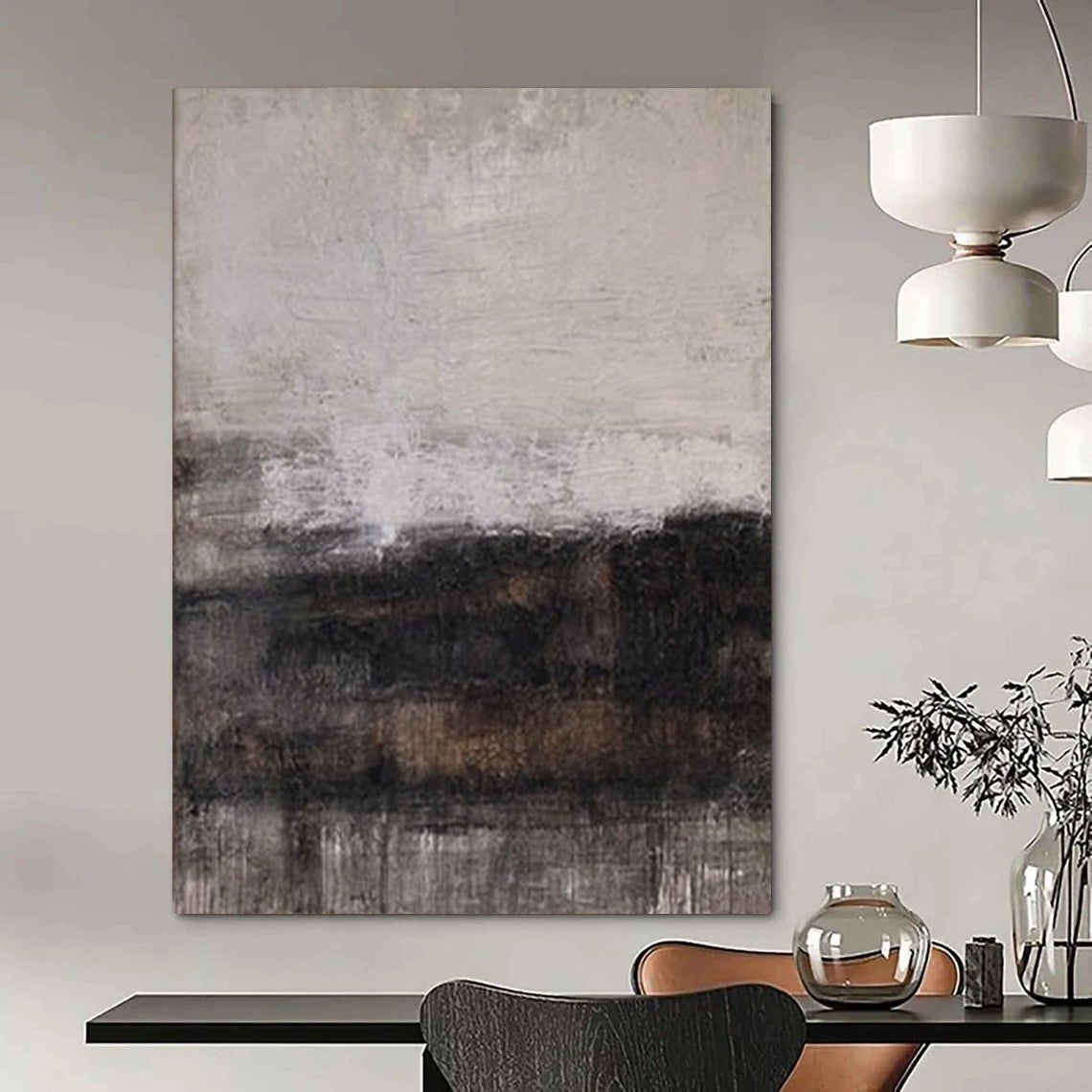 “Gray - Black Textured Horizons Repeat” – Abstract Repeat Landscape Art CT0983