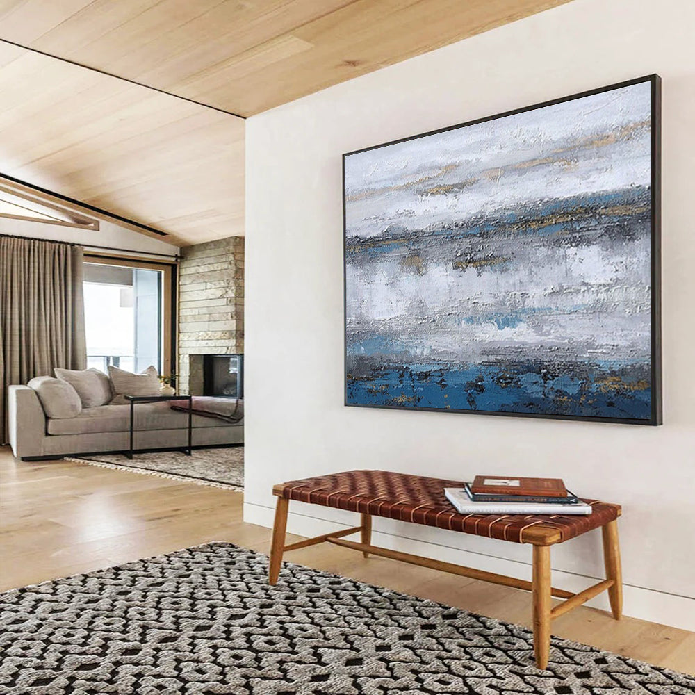 Blue - Gray Abstract Horizon - Abstract Landscape Painting On Canvas DKH609
