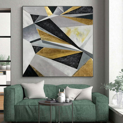 “Gold - Silver Geometric Textures” Abstract Acrylic Art CT0329