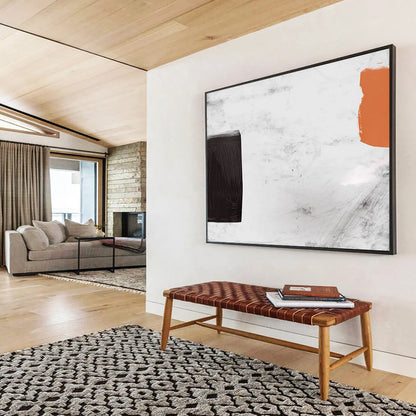 “Black - White - Orange Minimalist” Abstract Geometric Painting On Canvas DLZ146