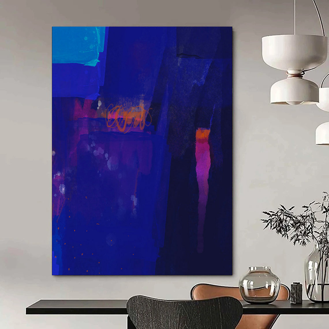 Deep Blue, Neon Accents - "Midnight Neon" - Abstract Acrylic Art CT1820