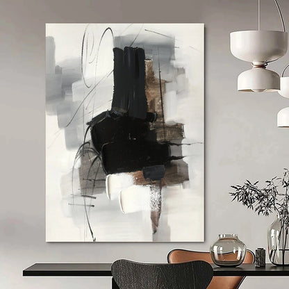 Monochrome Abstract Forms - Minimalist Abstract Painting On Canvas DKH1280