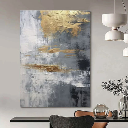 Grey - Gold Textured Abstraction - Abstract Impasto Oil CT1260