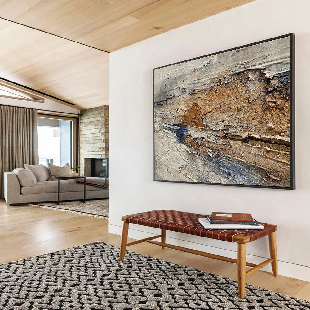 Textured Earth - Tone Abstract “Rustic Textured Journey” Painting On Canvas DKH084