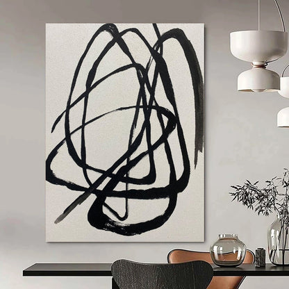 “Black Tangled Lines on White” – Expressive Abstract Painting CT1116
