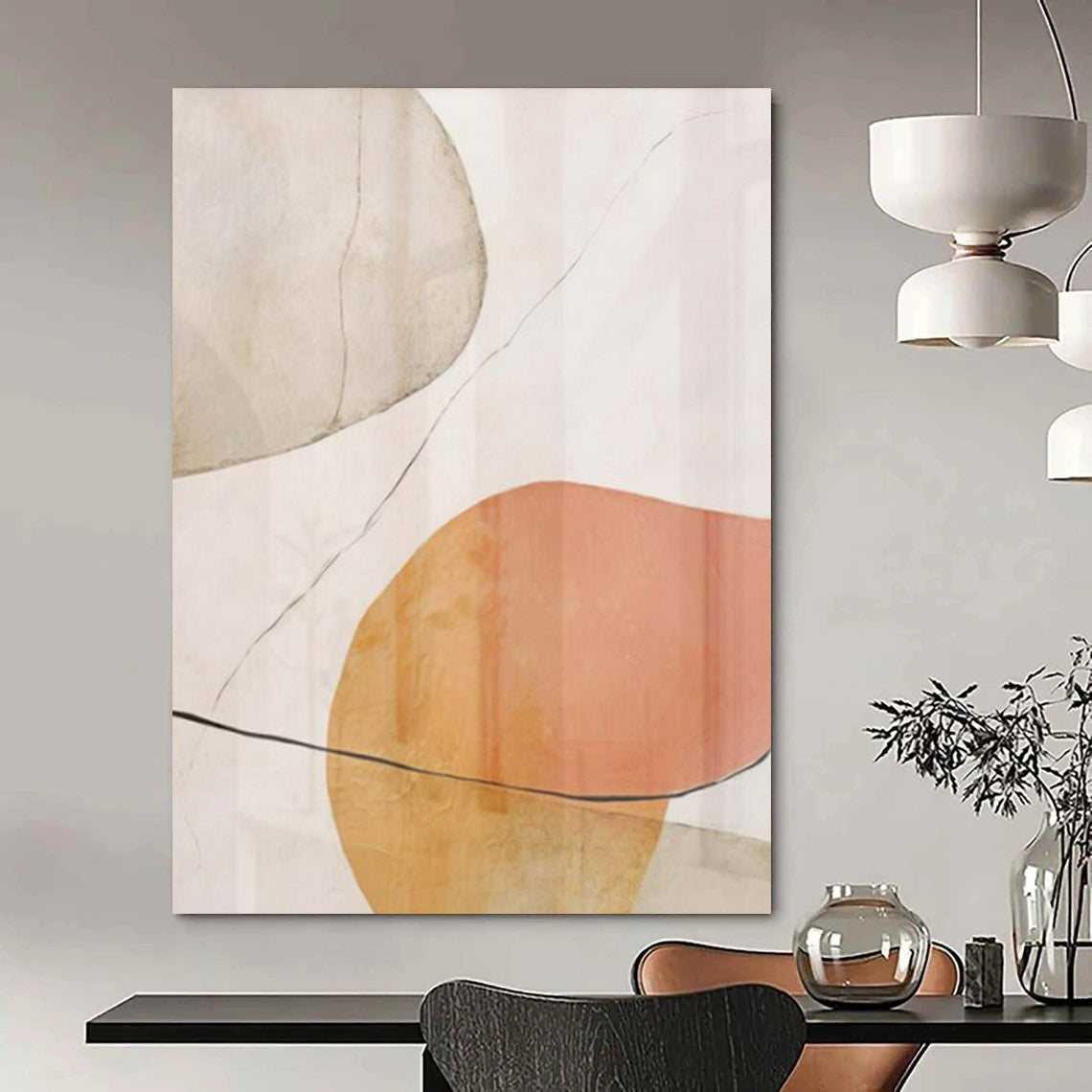 “Soft - Toned Geometric Forms with Thin Lines (Revisited)” – Abstract Geometric Painting CT1059