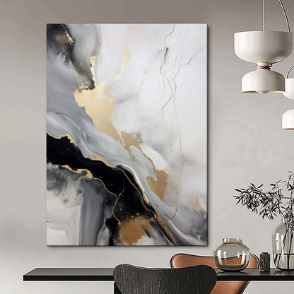 “Gold - Veined Monochrome Flow” – Abstract Fluid Acrylic Art CT2065