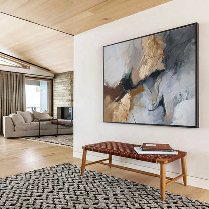 “Gray - Gold Abstract Cracks” Abstract Acrylic Painting On Canvas DKH518