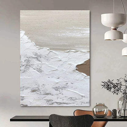 “White, Beige, Gray Textured Layers ‘Ethereal Landscape’” - Impasto Abstract Painting On Canvas DTP374