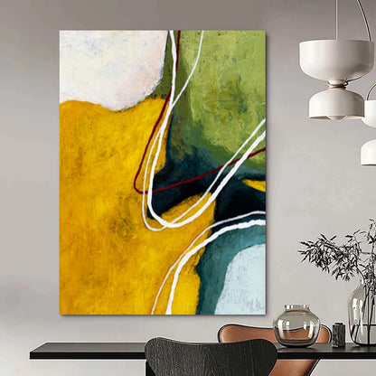 “Vibrant Color Block Abstract - Yellows, Greens, and Flowing Lines” Painting On Canvas CT2386