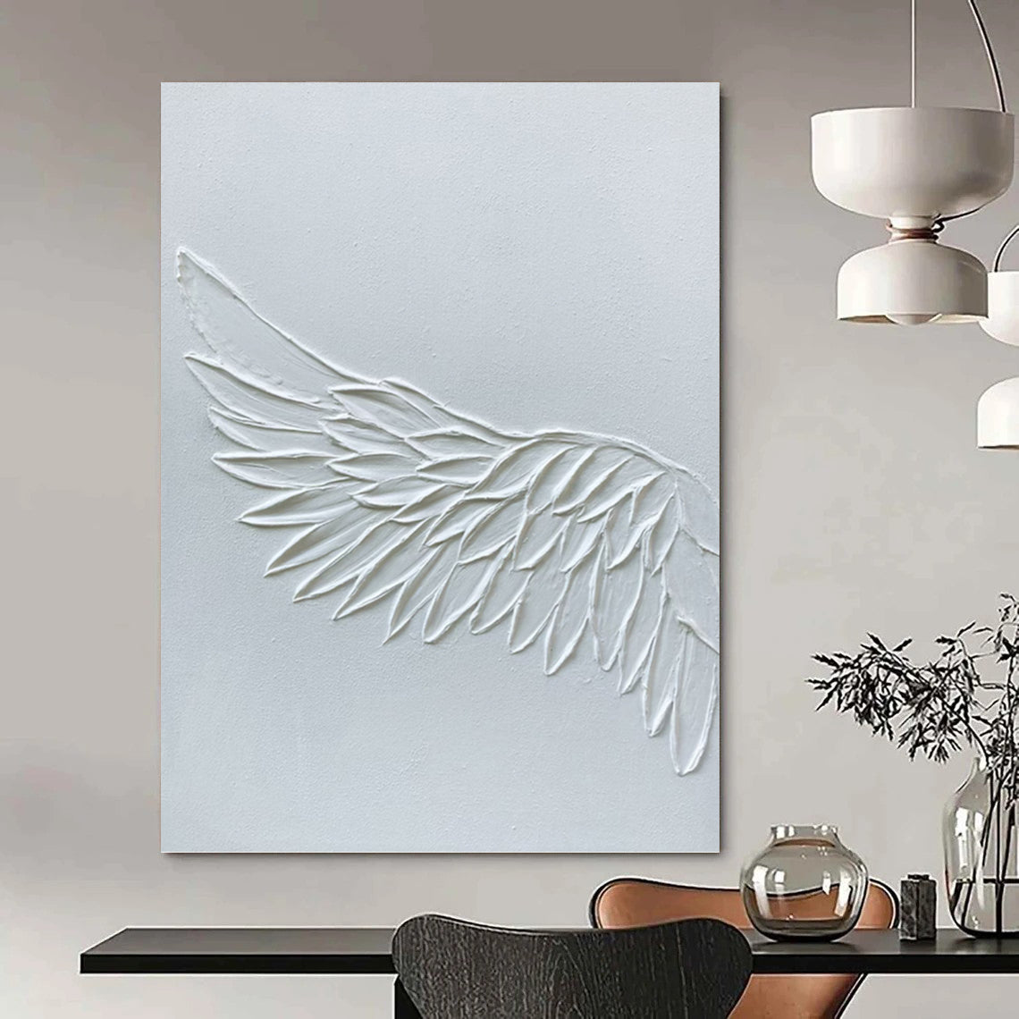 Textured White Wing Abstract - Abstract Sculptural Painting On Canvas DKH1485