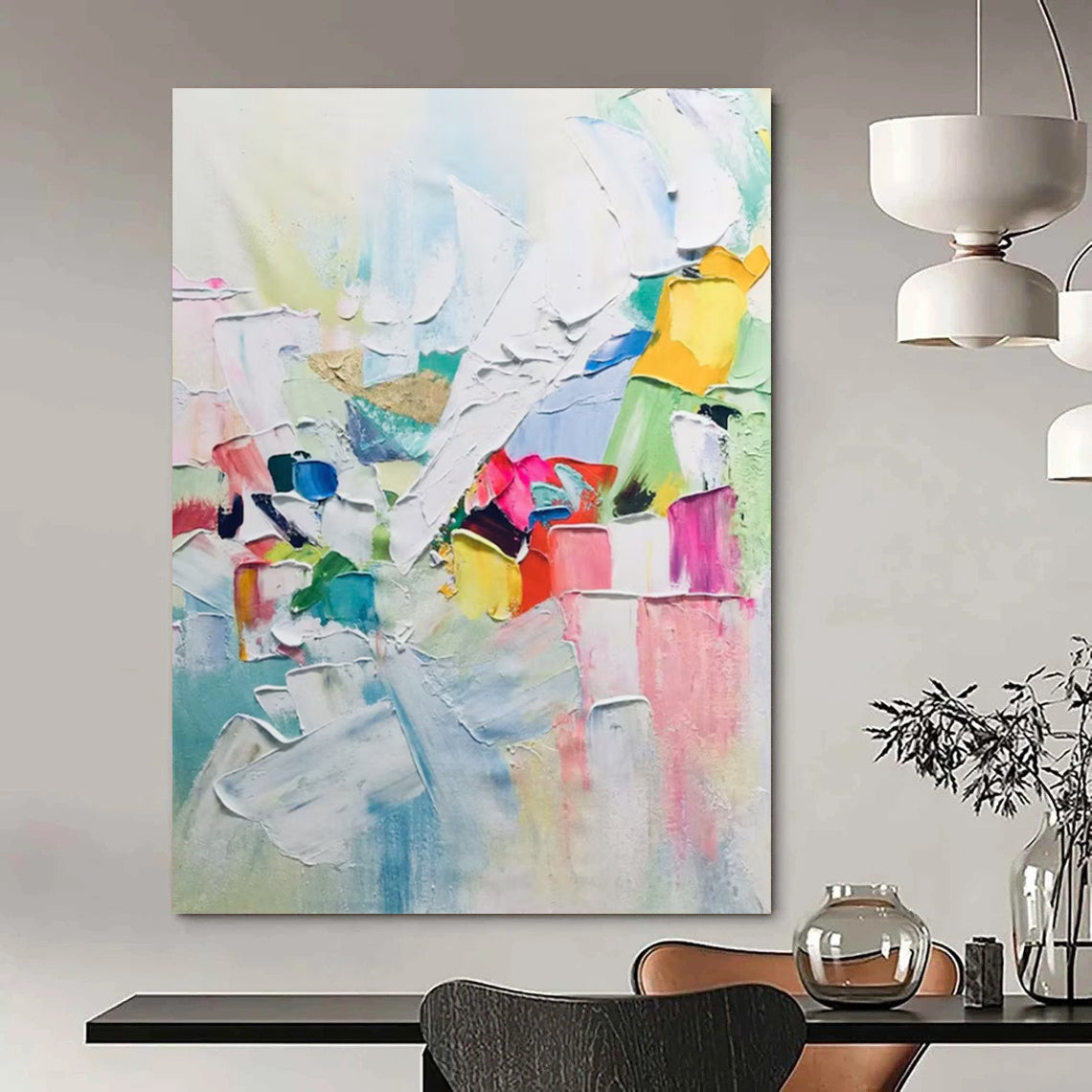 “Colorful Block Joy” - Multicolor, Textured Abstract Shapes Painting On Canvas DTP274