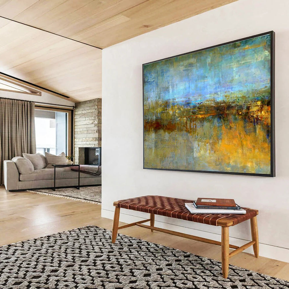 “Blue - Hued Abstract Landscape” Abstract Oil Painting On Canvas DKH372